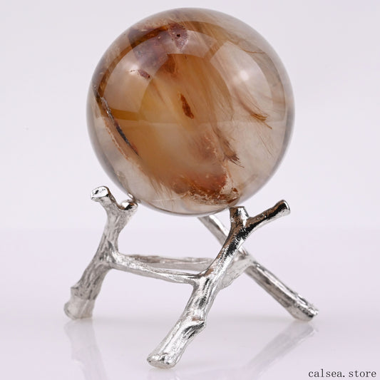 1.81'' Red Rabbit Fur Rutile,Rutilated Quartz Crystal Healing Hand Carved Sphere/Ball