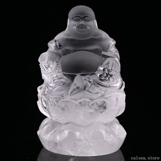 Clearquartz Ingot Smile Buddha Sculpture Crystal Healing Hand Carved