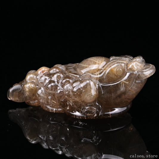 Golden Rutile,Rutilated Money Toad,Hand Carved Sculpture