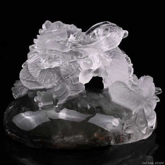 5'' Gardenquartz,Lodalite Water Dragon Sculpture Hand Carved Super Realistic