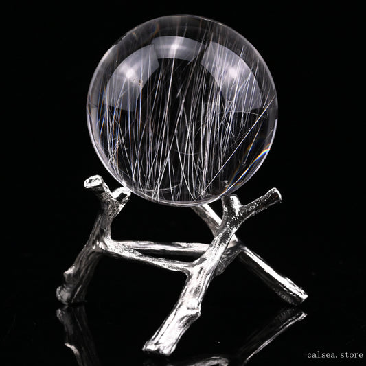 Silver Rutile, Rutilated Quartz Crystal Healing Hand Carved Sphere/Ball