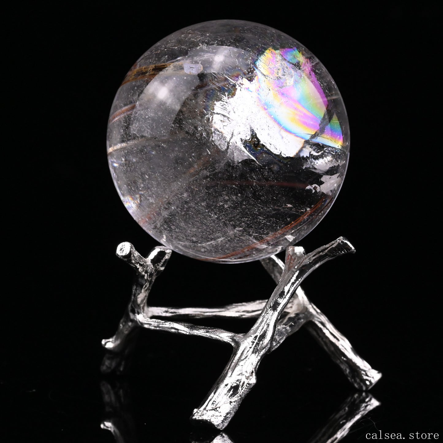 1.87'' Rainbow Copper Rutile With Black Mica Sphere Crystal Healing Hand Carved Sphere/Ball