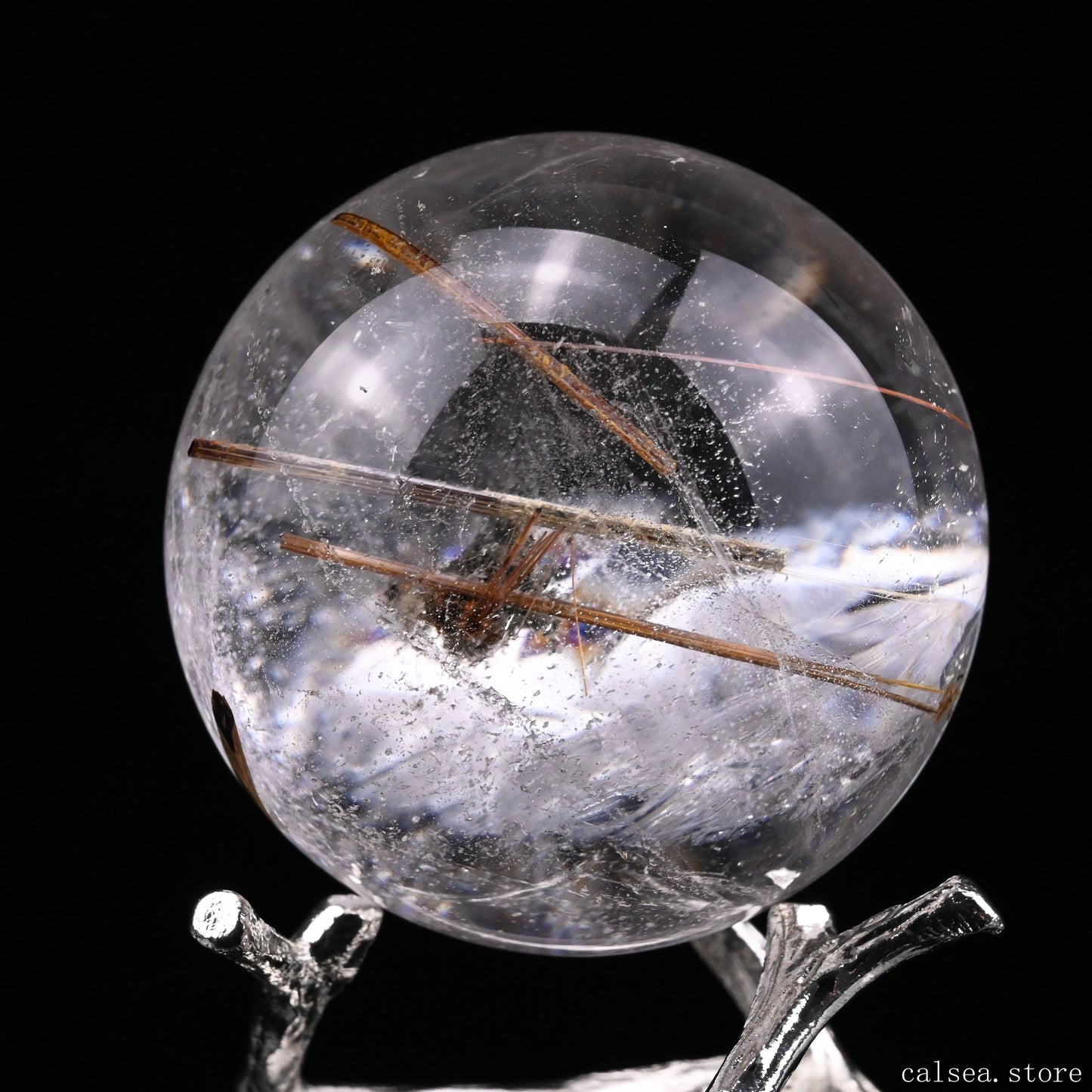 1.87'' Rainbow Copper Rutile With Black Mica Sphere Crystal Healing Hand Carved Sphere/Ball