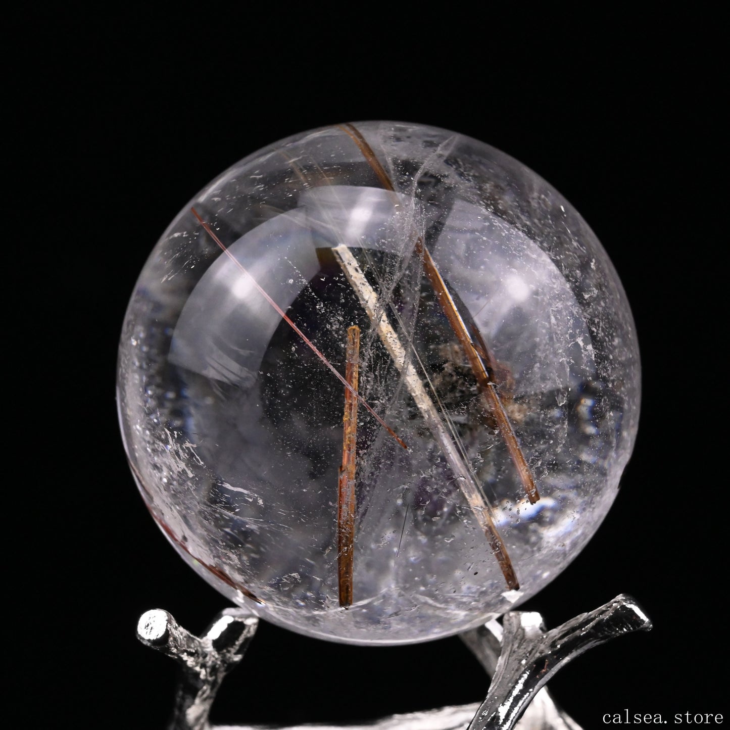 1.87'' Rainbow Copper Rutile With Black Mica Sphere Crystal Healing Hand Carved Sphere/Ball