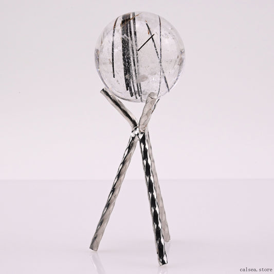 1.45'' Black Rutile,Tourmaline Quartz Sphere Crystal Healing Hand Carved Crystal Ball