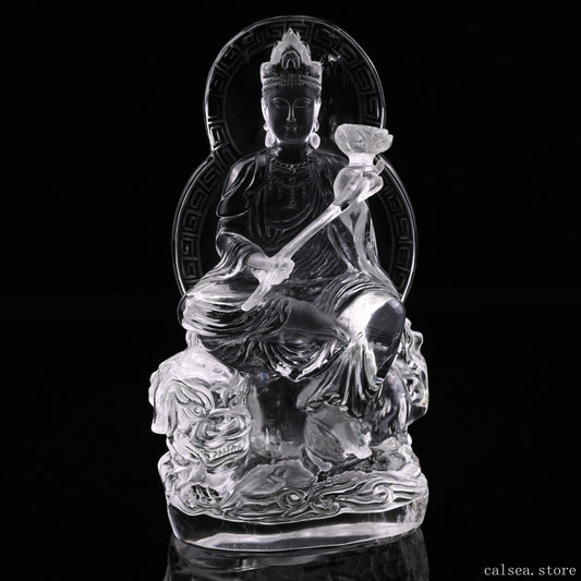 4.76'' Clearquartz Manjushri Buddha Sculpture Crystal Healing Hand Carved