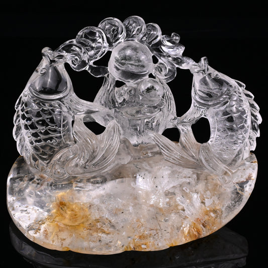 5.25" GoldenHealer Double Fish Sculpture Crystal Healing Hand Carved
