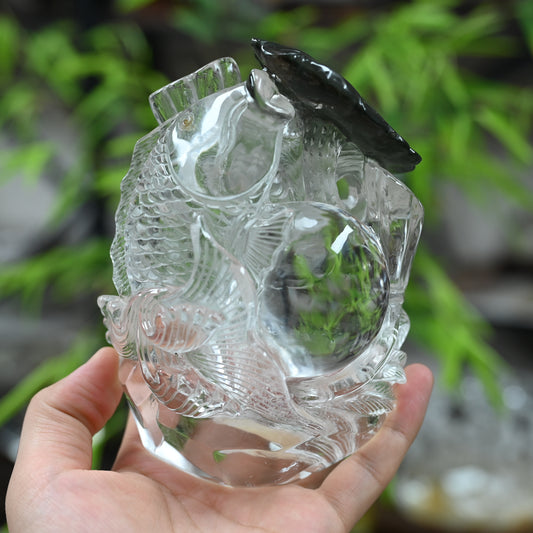 Awesome Gardenquartz Lotus Fish Sculpture Crystal Healing Hand Carved